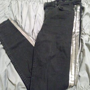 MNG Mango Black Wash Jeans with Silver Stripes Down Sides 6